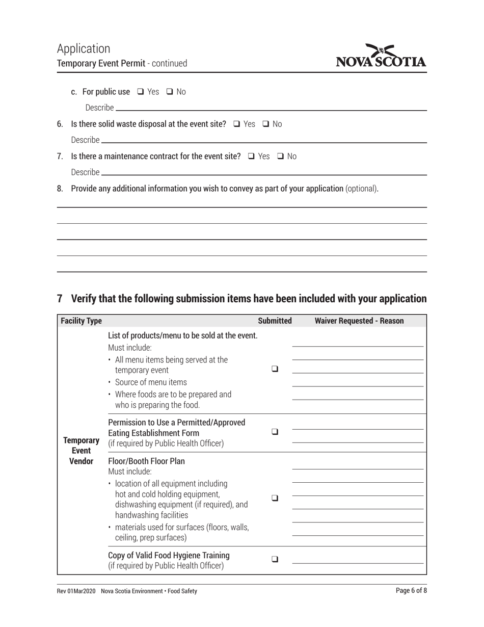 Temporary Event Permit Application - Nova Scotia, Canada, Page 6