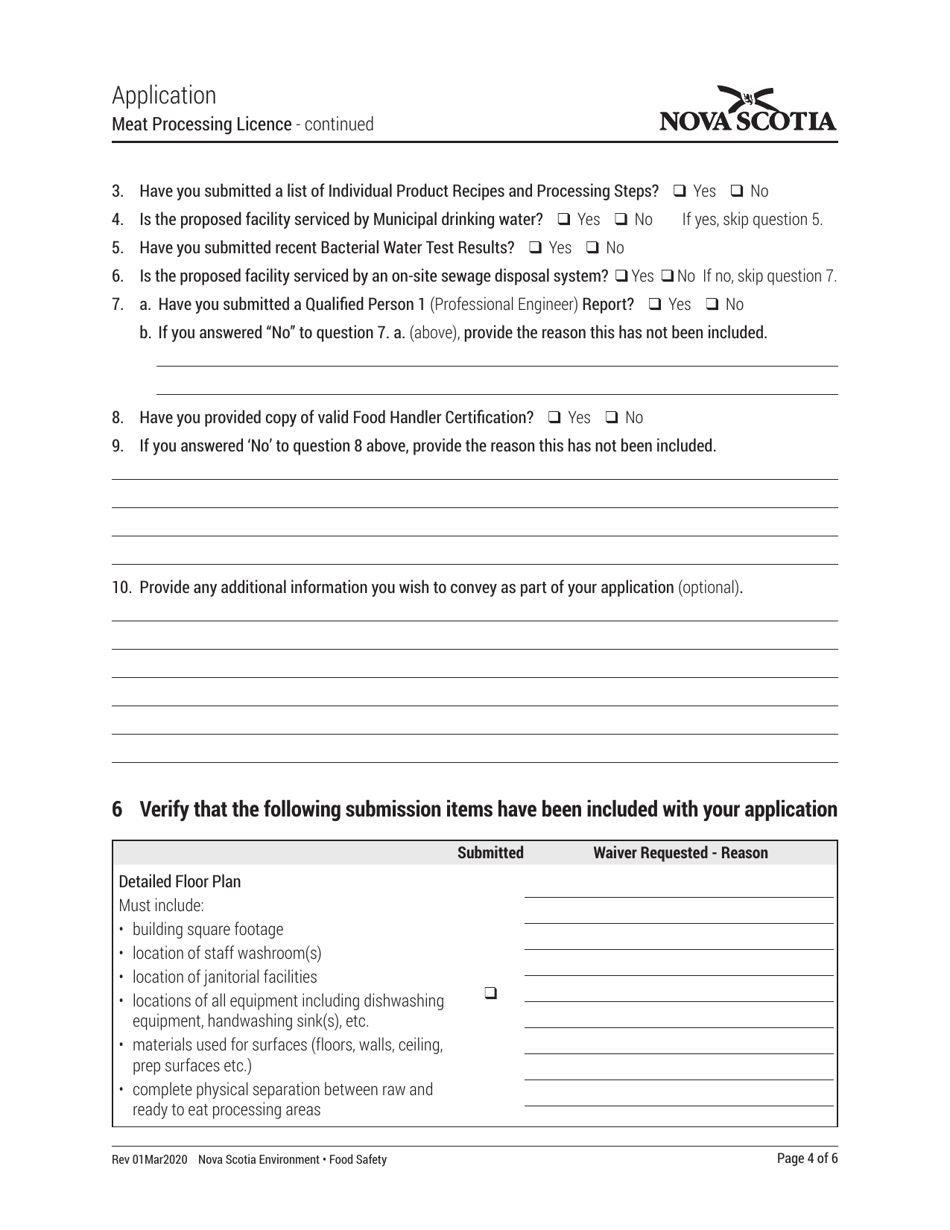 Nova Scotia Canada Meat Processing Licence Application Fill Out, Sign