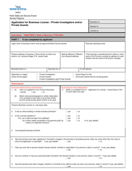 Document preview: Application for Business License - Private Investigators and/or Private Guards - Nova Scotia, Canada