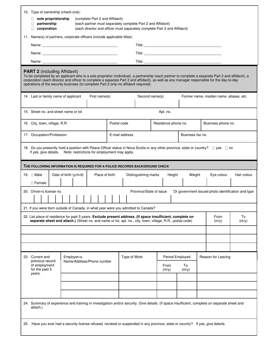 Nova Scotia Canada Application for Business License - Private ...