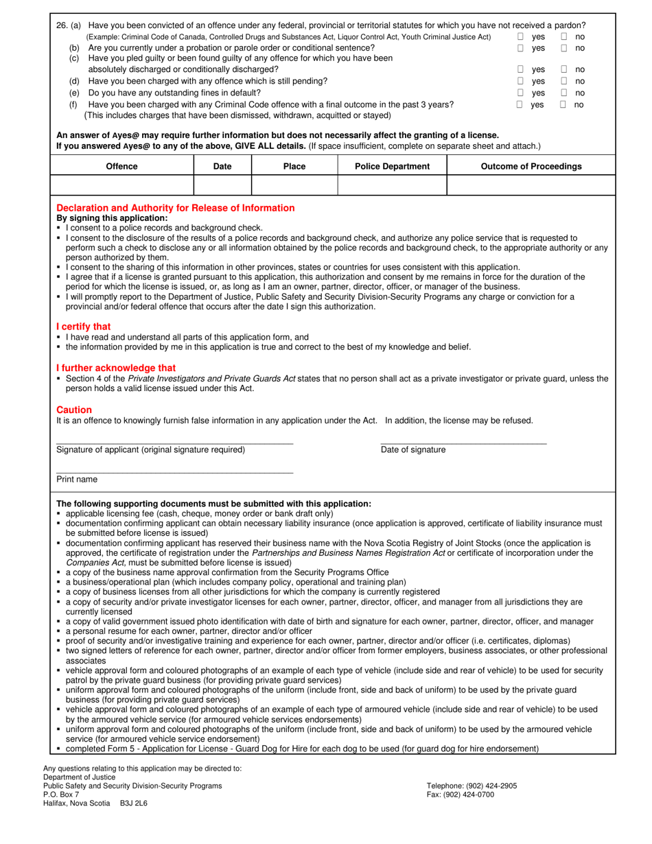 Application for Business License - Private Investigators and / or Private Guards - Nova Scotia, Canada, Page 3