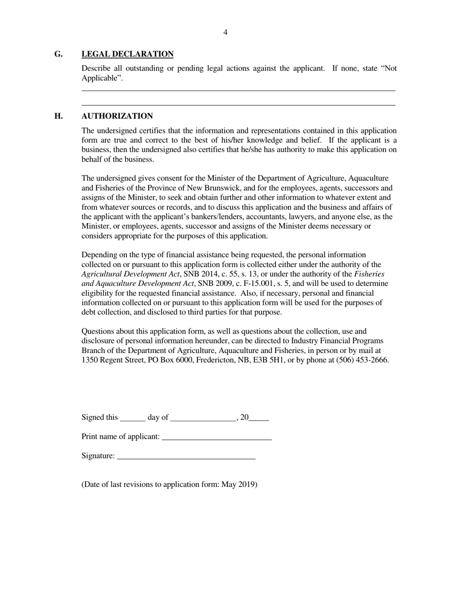 Application for Financial Assistance Loans and Loan Guarantees - New Brunswick, Canada, Page 4