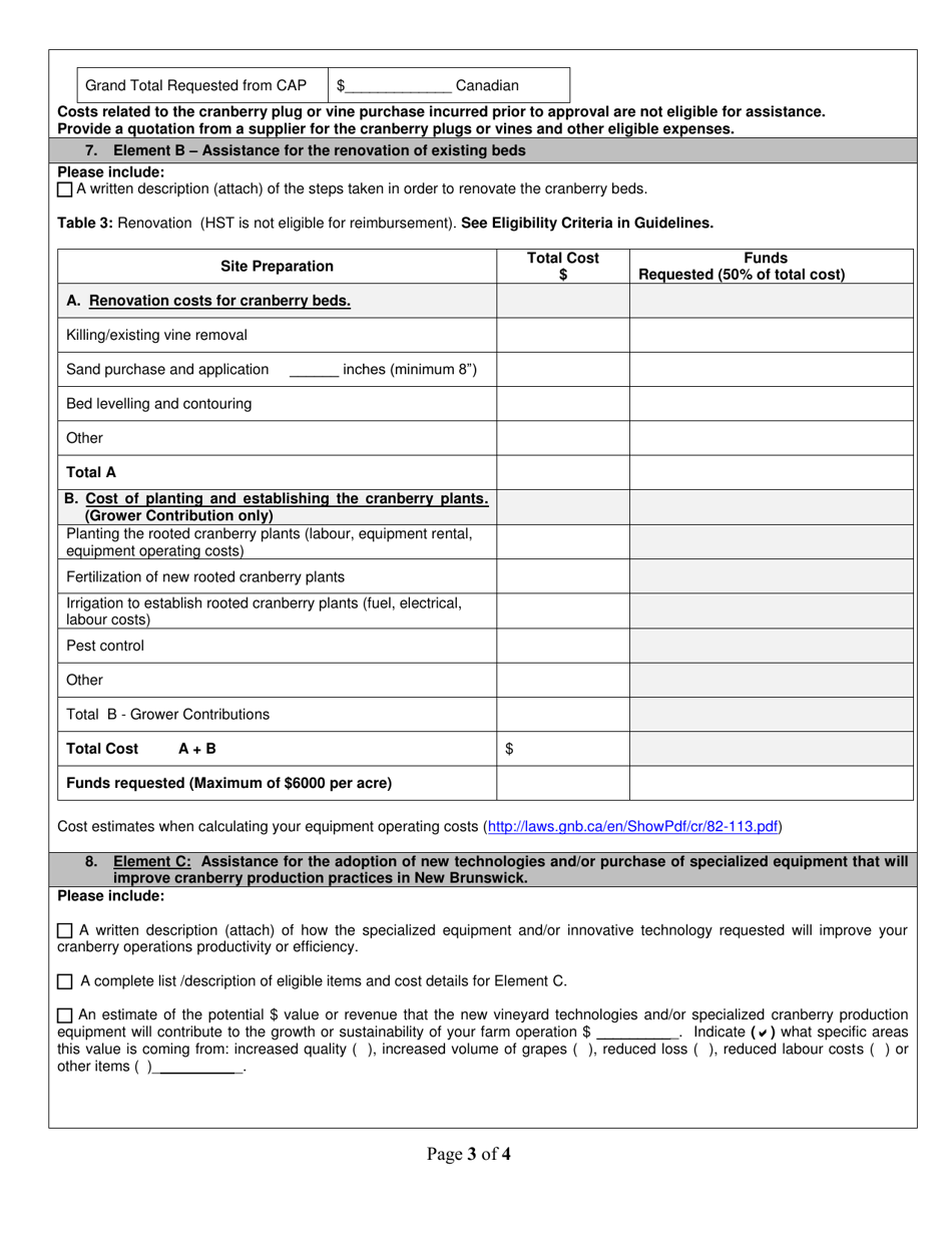 Cranberry Industry Development Program Application - New Brunswick, Canada, Page 3