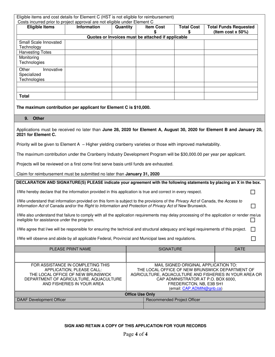 Cranberry Industry Development Program Application - New Brunswick, Canada, Page 4