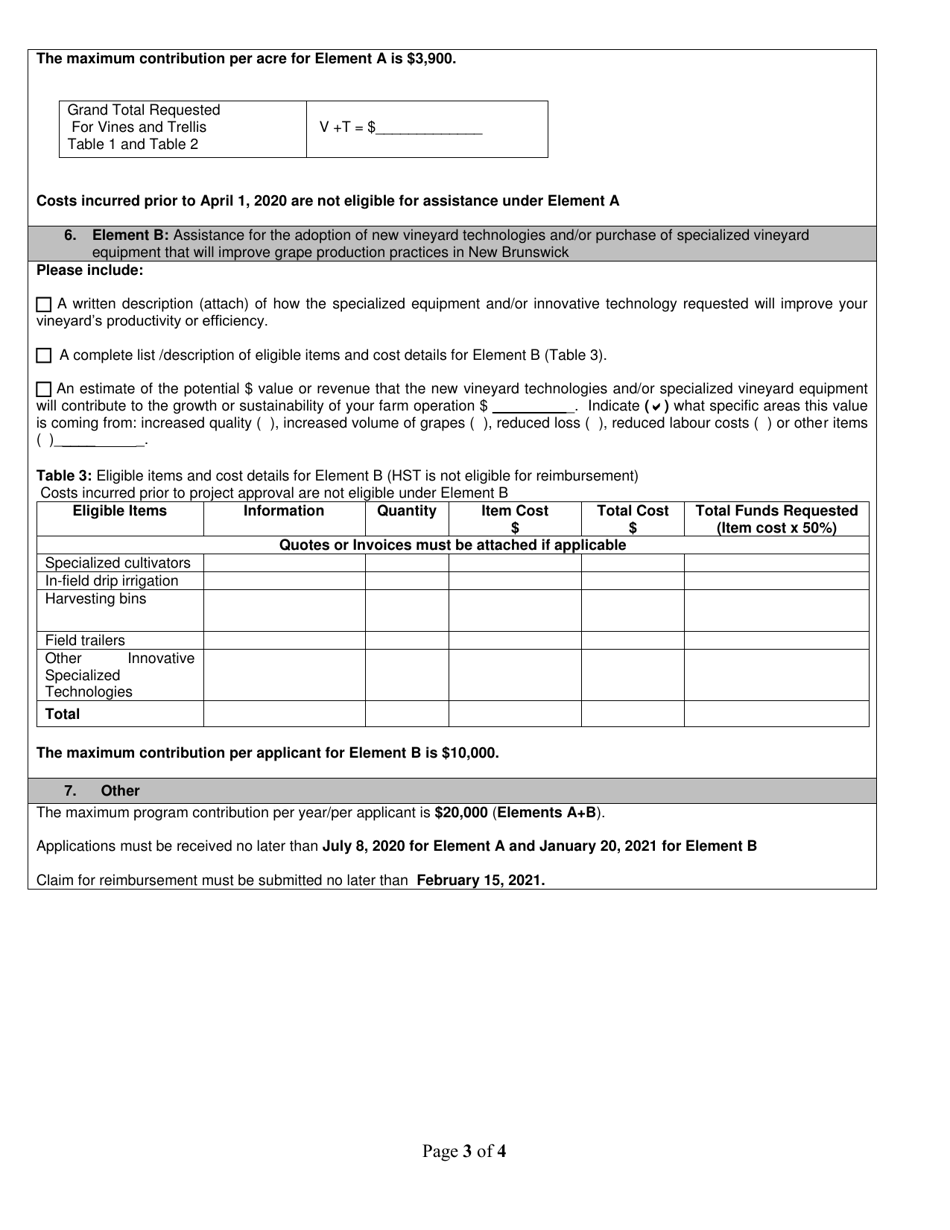 Application Form - Grape Industry Development Program - New Brunswick, Canada, Page 3