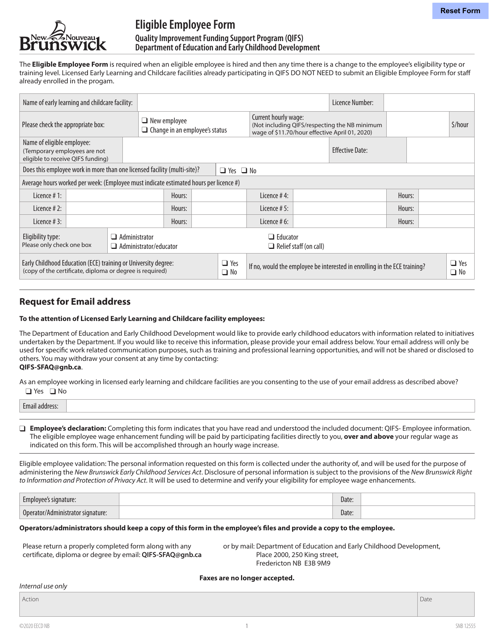 Form SNB12555 Quality Improvement Funding Support Program (Qifs) Eligible Employee Form - New Brunswick, Canada