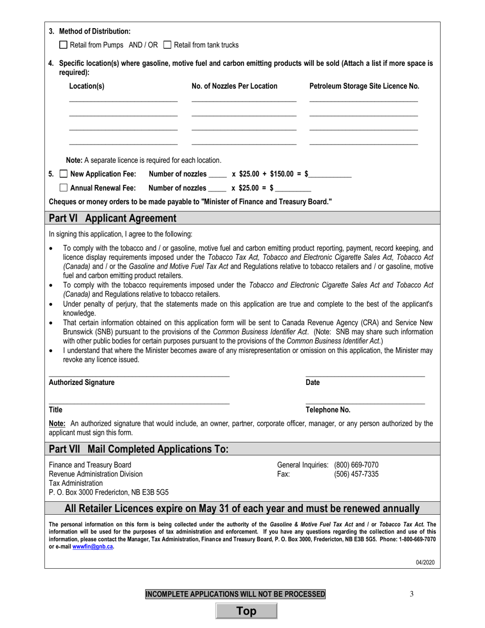Application for a Retailers Licence - New Brunswick, Canada, Page 3