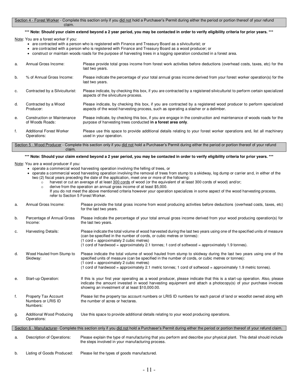 Form GMF_36 Gasoline, Motive Fuel and Carbon Emitting Product Refund Application - New Brunswick, Canada, Page 11