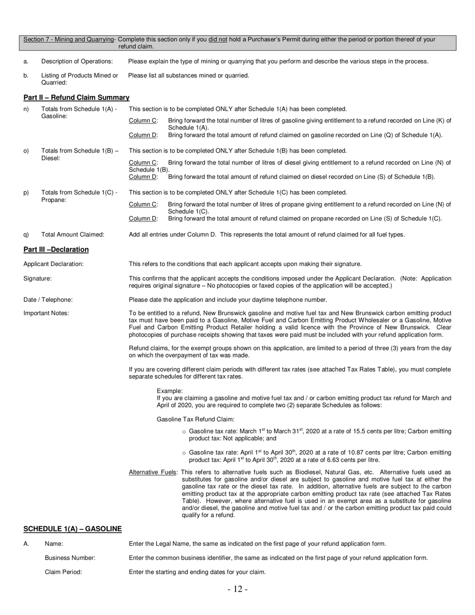Form GMF_36 Gasoline, Motive Fuel and Carbon Emitting Product Refund Application - New Brunswick, Canada, Page 12