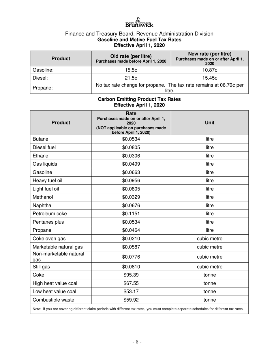 Form GMF_36 Gasoline, Motive Fuel and Carbon Emitting Product Refund Application - New Brunswick, Canada, Page 8