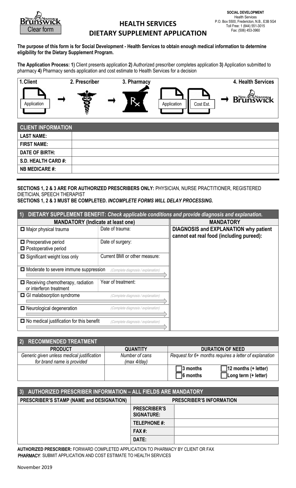 Health Services Dietary Supplement Application - New Brunswick, Canada, Page 1