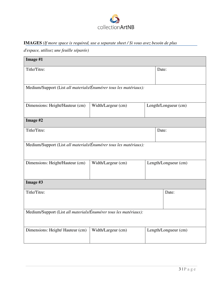 Artwork Acquisitions Application Form - New Brunswick, Canada (English / French), Page 3