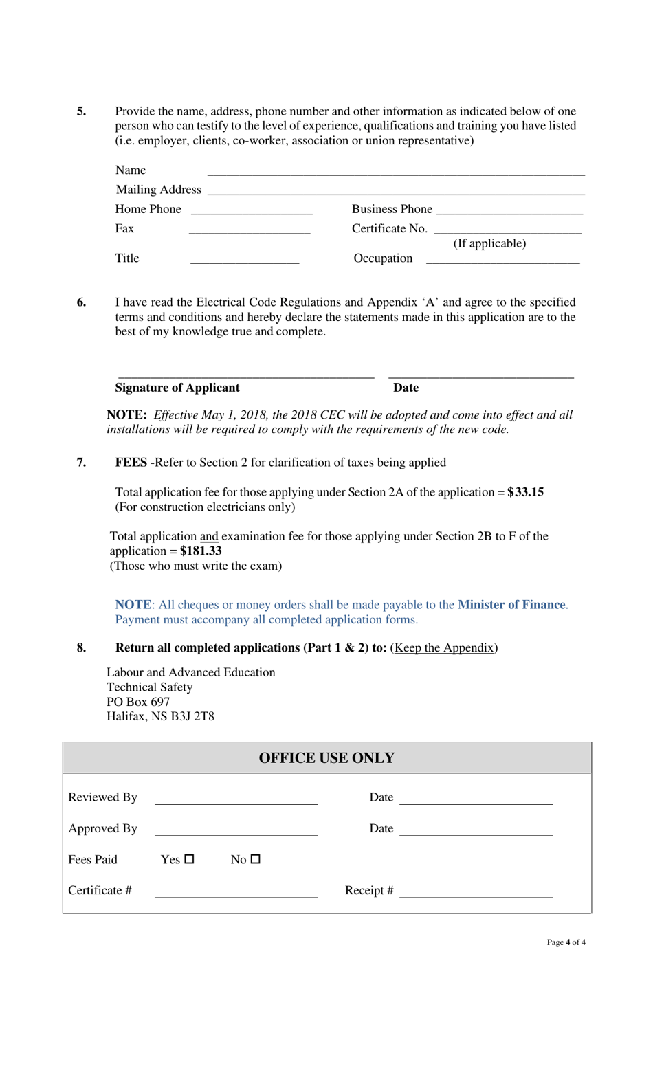 Application for Communications Cabling Specialist Certificate and / or Exam - Nova Scotia, Canada, Page 4