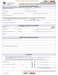 Form VSA412M Statutory Declaration Re: Correction of Error or Omission in Marriage Registration - British Columbia, Canada