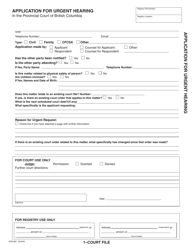 Document preview: Form ADM880 Application for Urgent Hearing - British Columbia, Canada