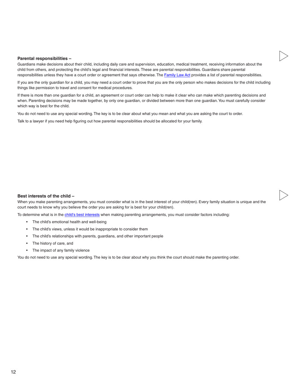 Form C (PFA712) Family Law Matter Claim - British Columbia, Canada, Page 12