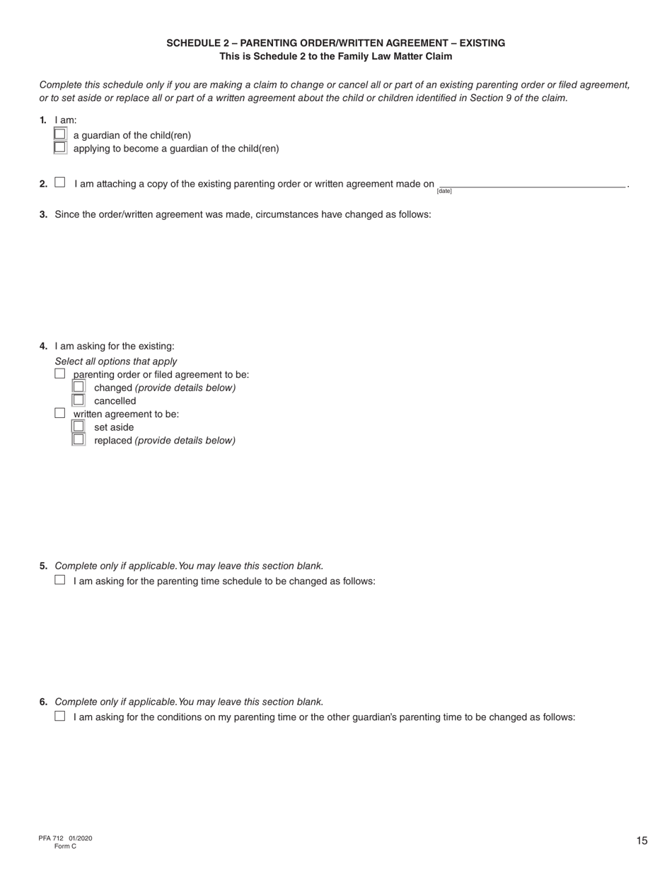 Form C (PFA712) Family Law Matter Claim - British Columbia, Canada, Page 15