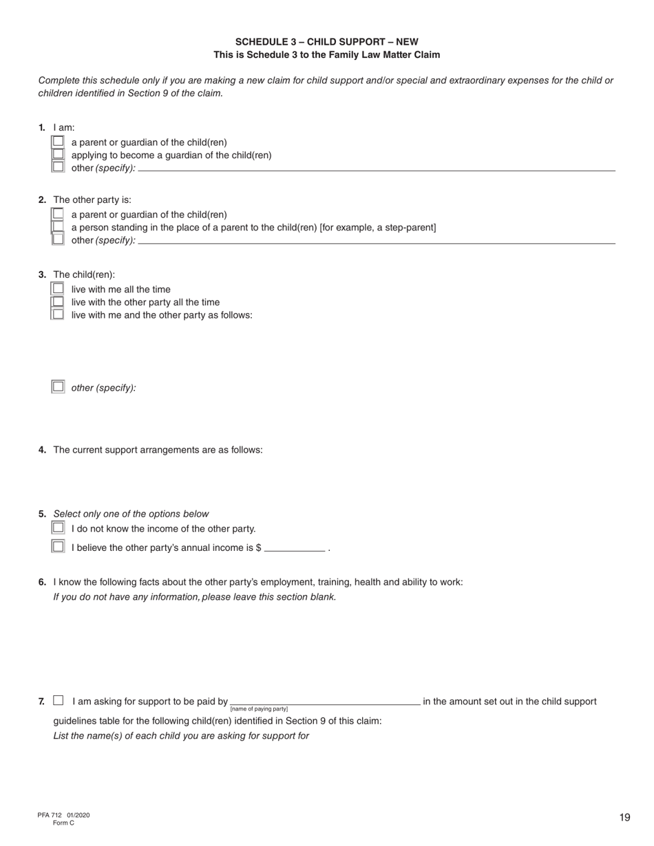 Form C (PFA712) Family Law Matter Claim - British Columbia, Canada, Page 19