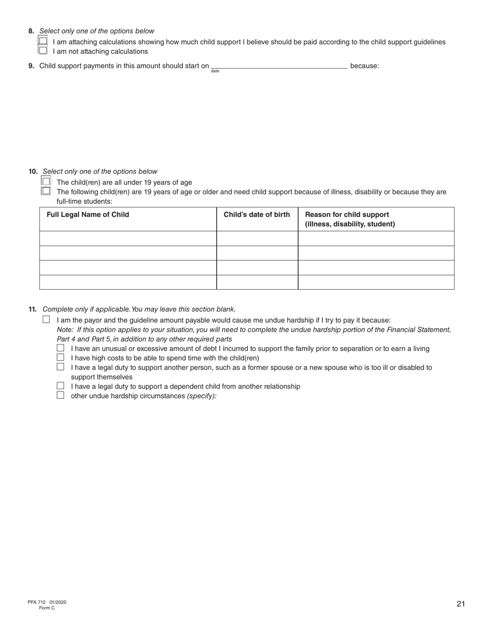 Form C (PFA712) Family Law Matter Claim - British Columbia, Canada, Page 21