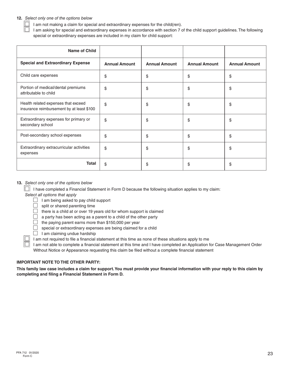 Form C (PFA712) Family Law Matter Claim - British Columbia, Canada, Page 23