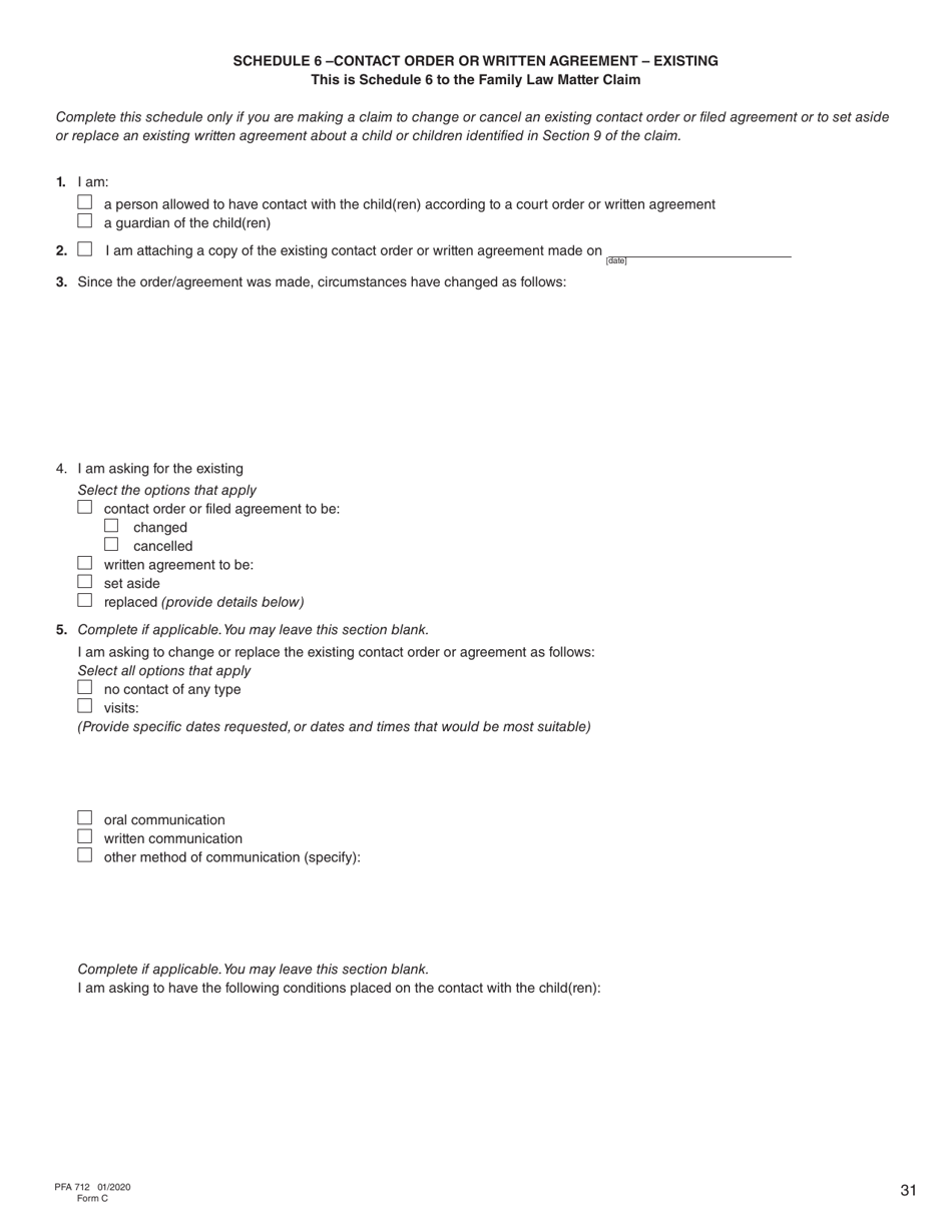 Form C (PFA712) Family Law Matter Claim - British Columbia, Canada, Page 31