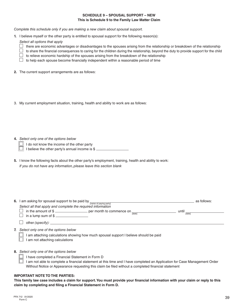 Form C (PFA712) Family Law Matter Claim - British Columbia, Canada, Page 39