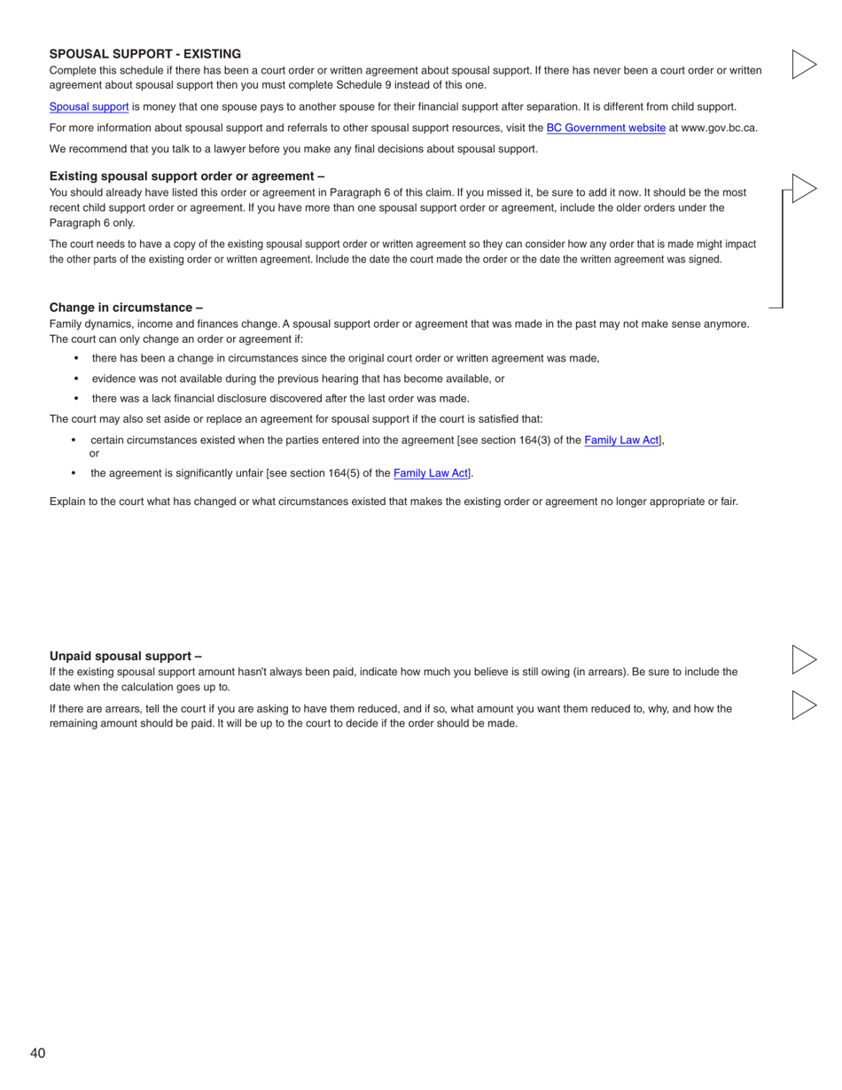 Form C (PFA712) Family Law Matter Claim - British Columbia, Canada, Page 40