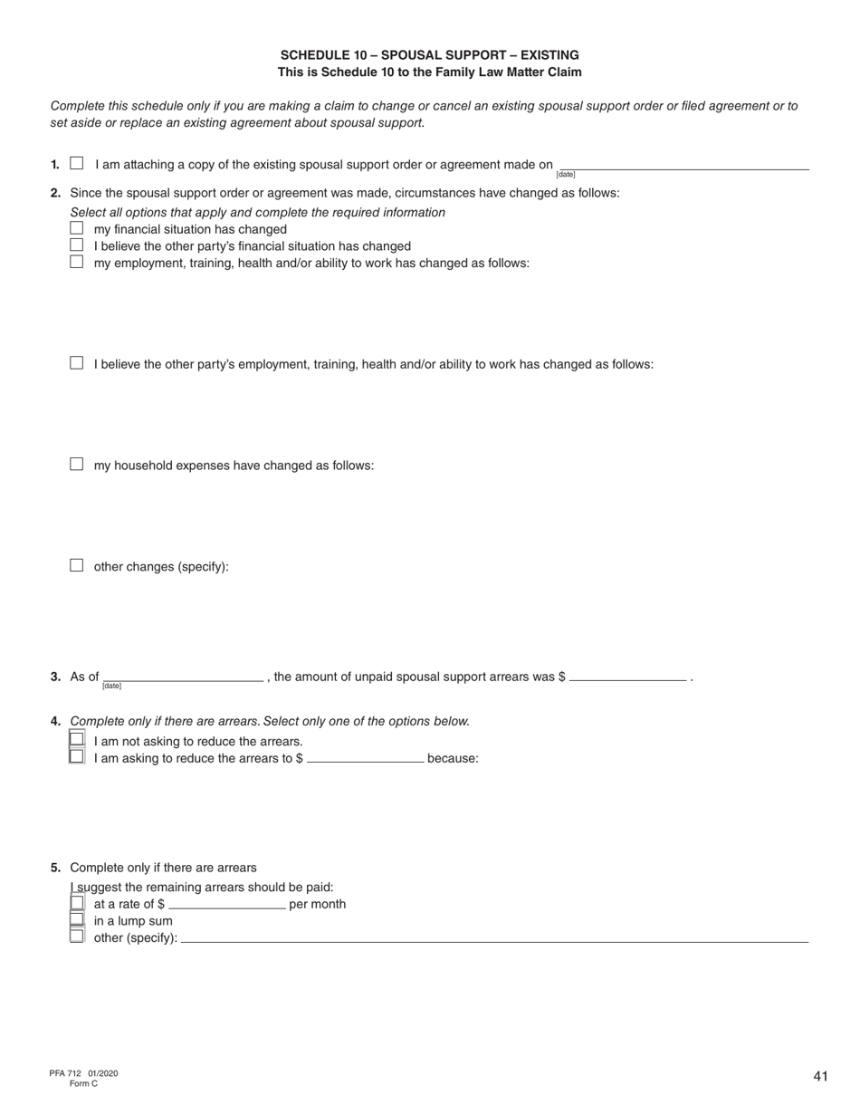 Form C (PFA712) Family Law Matter Claim - British Columbia, Canada, Page 41