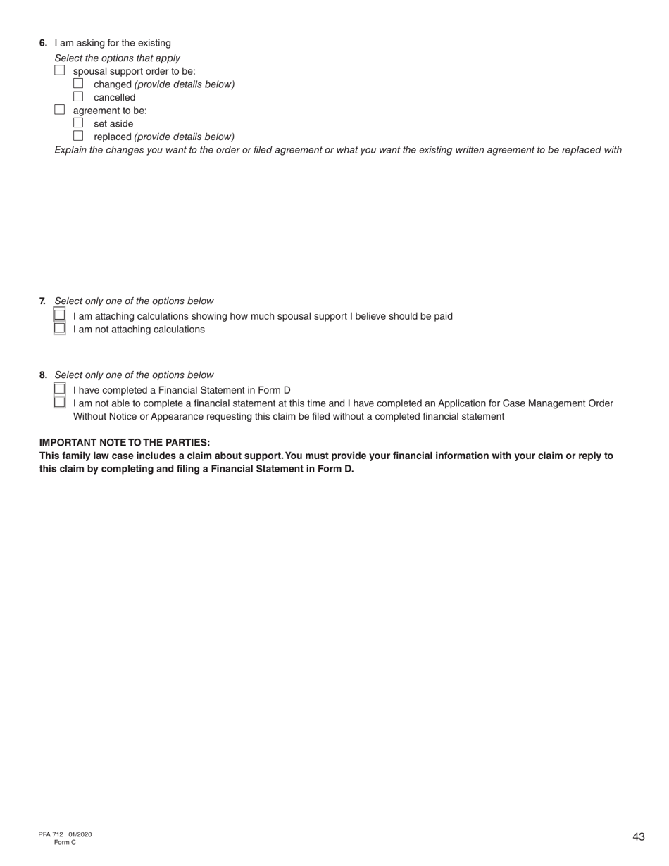 Form C (PFA712) Family Law Matter Claim - British Columbia, Canada, Page 43