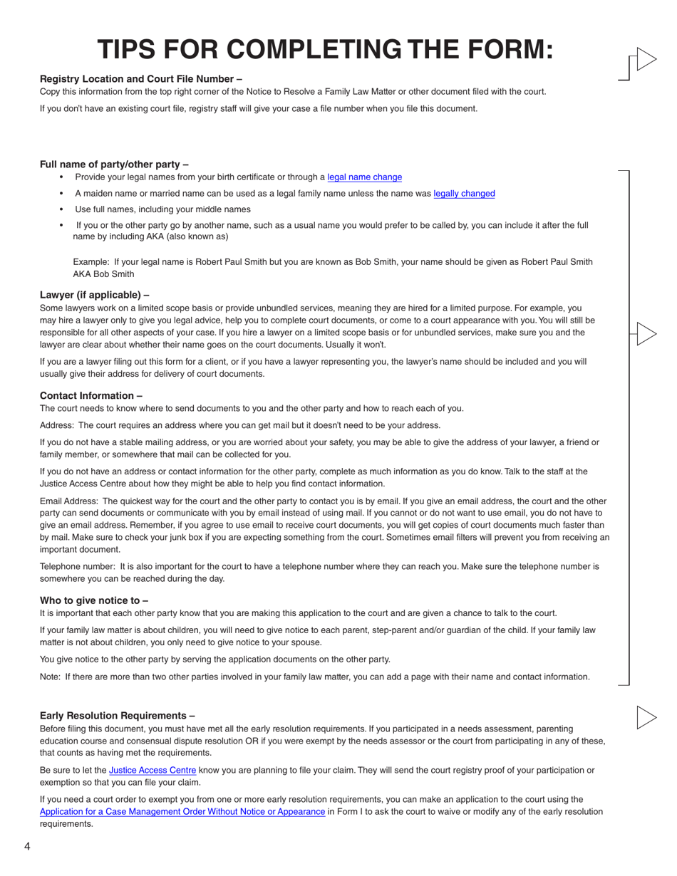 Form C (PFA712) Family Law Matter Claim - British Columbia, Canada, Page 4