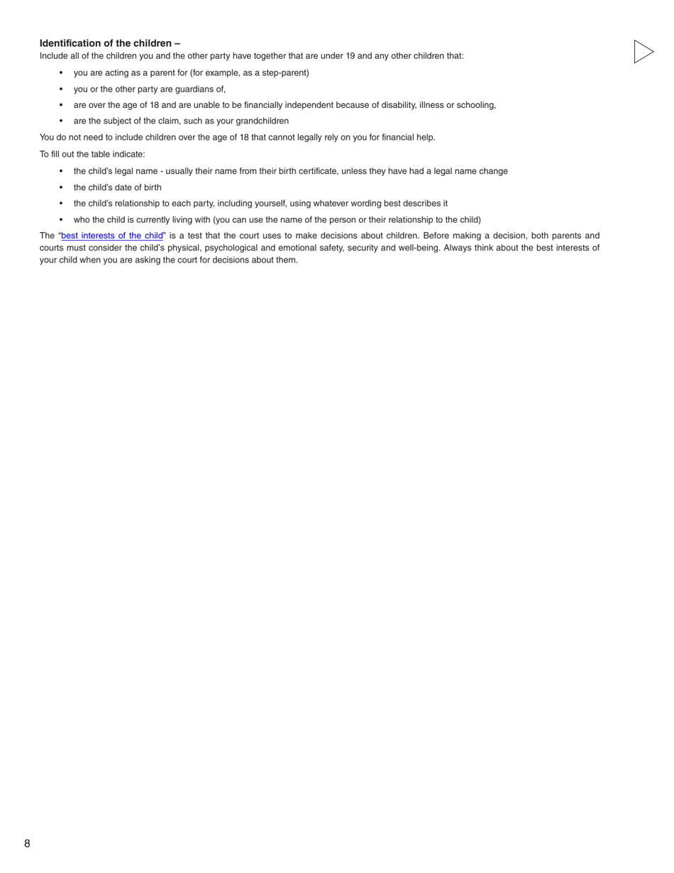 Form C (PFA712) Family Law Matter Claim - British Columbia, Canada, Page 8