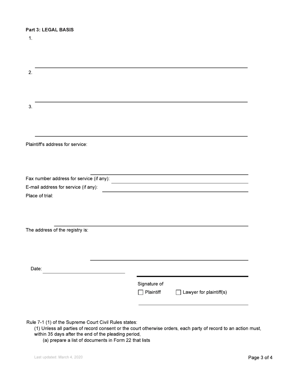 Form 1 Notice of Civil Claim - British Columbia, Canada, Page 7