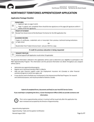 Document preview: Northwest Territories Apprenticeship Application - Northwest Territories, Canada