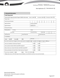 Northwest Territories Apprenticeship Application - Northwest Territories, Canada, Page 2