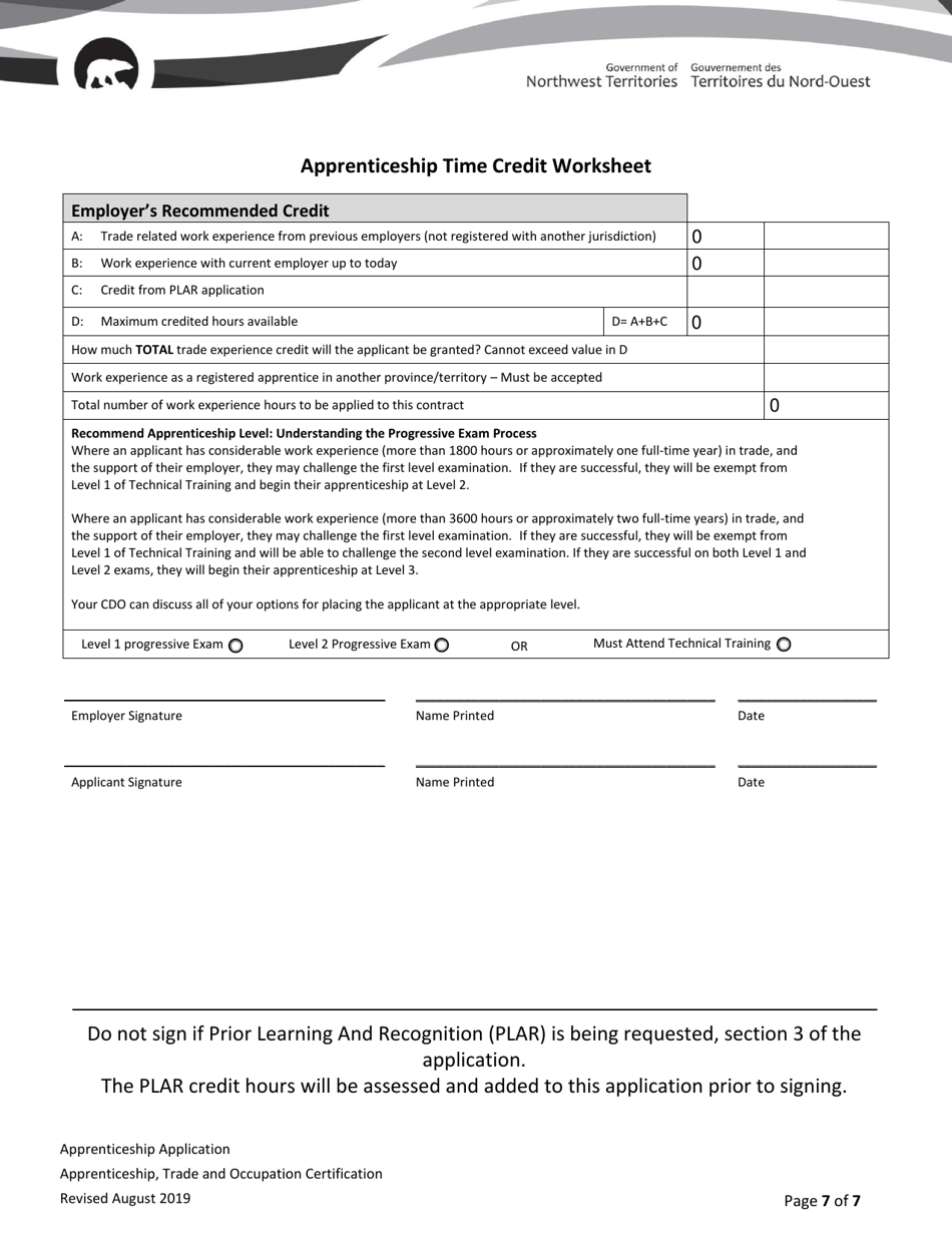 Northwest Territories Apprenticeship Application - Northwest Territories, Canada, Page 7