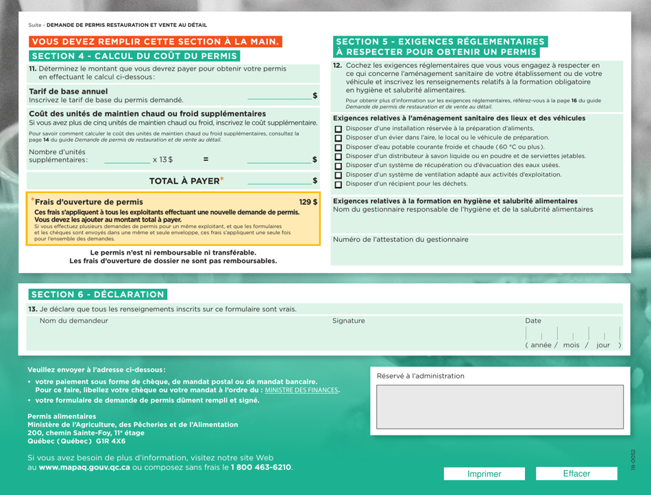 Demande De Permis - Restauration Et Vente Au Detail - Quebec, Canada (French), Page 3