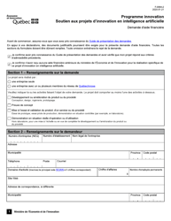 Document preview: Forme F-0064-2 Formulaire De Demande D'aide Financiere - Soutien Aux Projets D'innovation En Intelligence Artificielle - Quebec, Canada (French)
