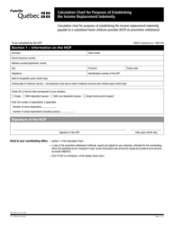 Form FO-1000A Calculation Chart for Purposes of Establishing the Income Replacement Indemnity - Quebec, Canada