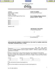 Form SJ-1073A &quot;Application for Consent to Participate in the Court of Quebec Addiction Treatment Program (Cqatp) - Nitsiq&quot; - Quebec, Canada