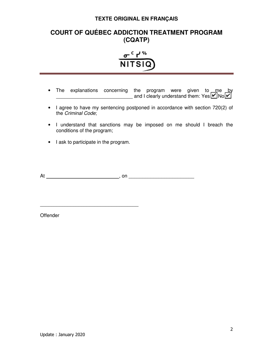 Request to Participate in the Program - Quebec, Canada, Page 2