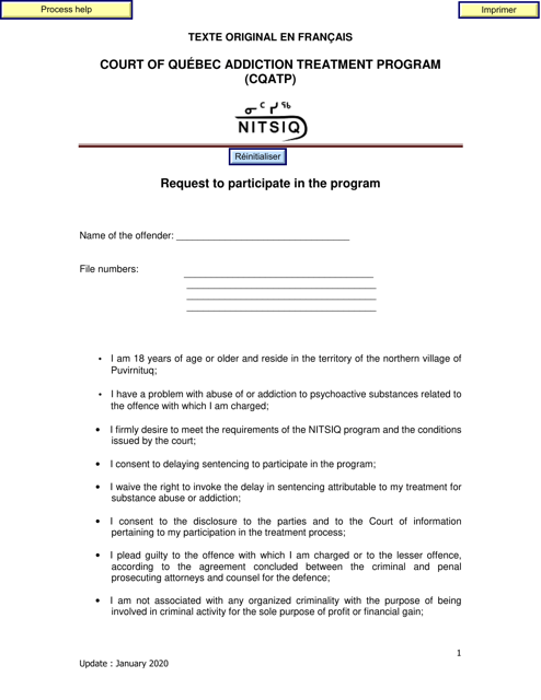 Request to Participate in the Program - Quebec, Canada