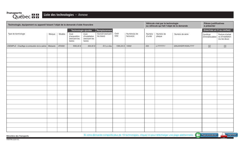 Forme V-3177 Demande Daide Financiere Pour Lacquisition Dune Technologie - Quebec, Canada (French), Page 3
