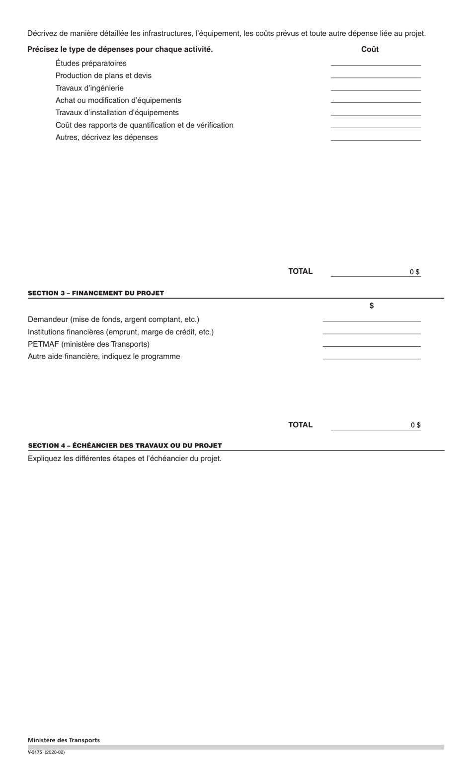 Forme V-3175 Demande Daide Financiere - Quebec, Canada (French), Page 2