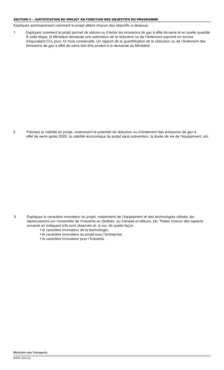 Forme V-3175 Demande Daide Financiere - Quebec, Canada (French), Page 3
