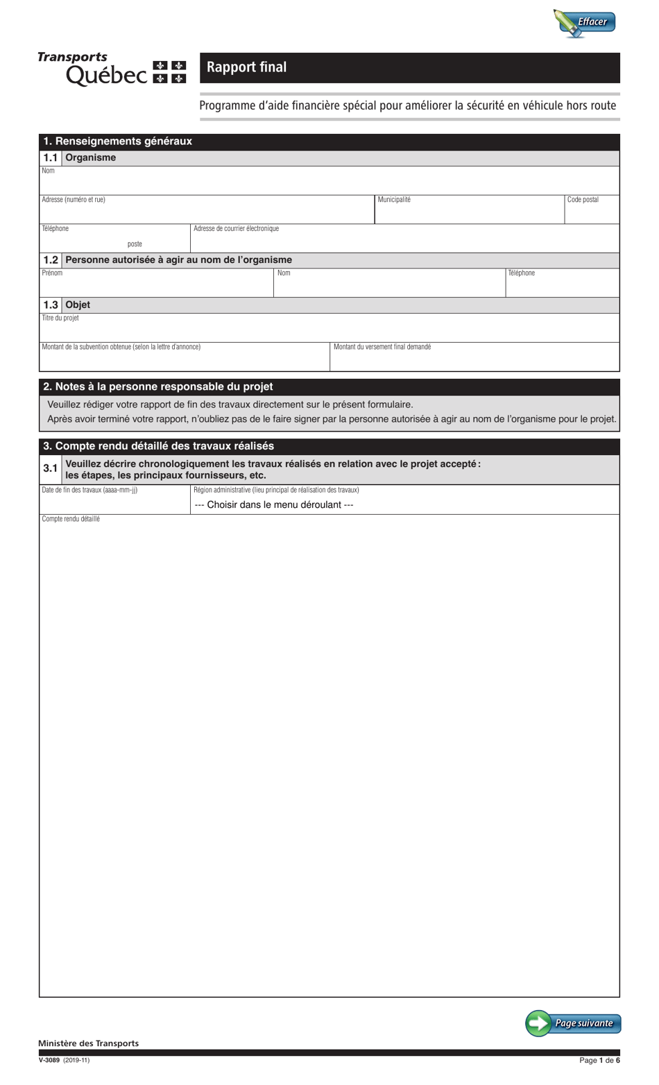 Forme V-3089 - Fill Out, Sign Online and Download Fillable PDF, Quebec ...
