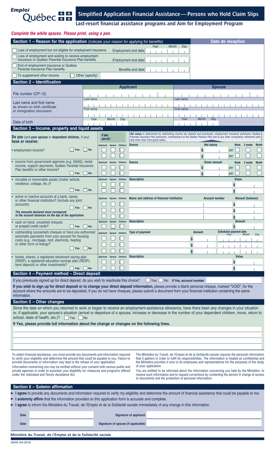 Form 3004A Fill Out, Sign Online and Download Printable PDF, Quebec