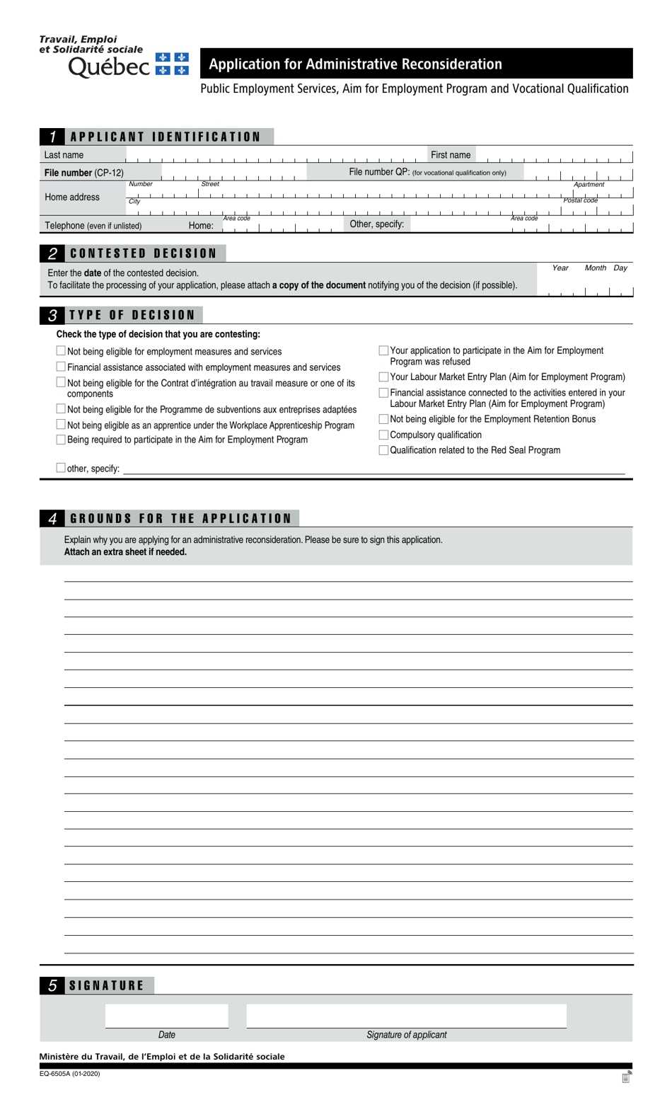 Form EQ-6505A Application for Administrative Reconsideration - Quebec, Canada, Page 2