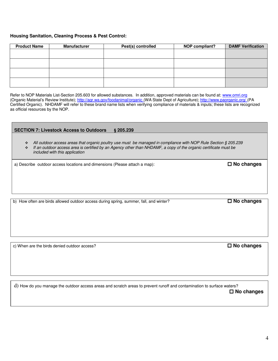 Poultry Organic System Plan - Renewal - New Hampshire, Page 4