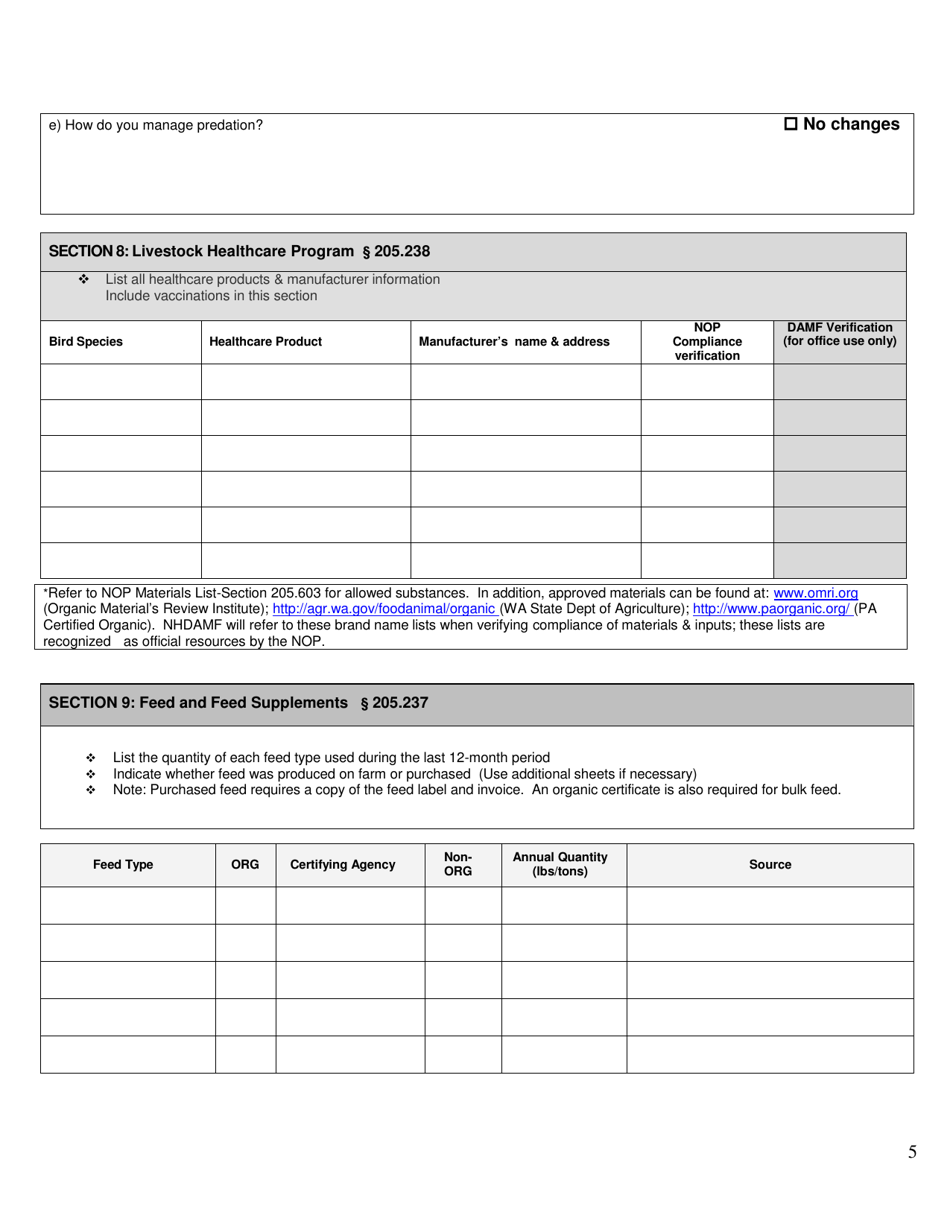 Poultry Organic System Plan - Renewal - New Hampshire, Page 5