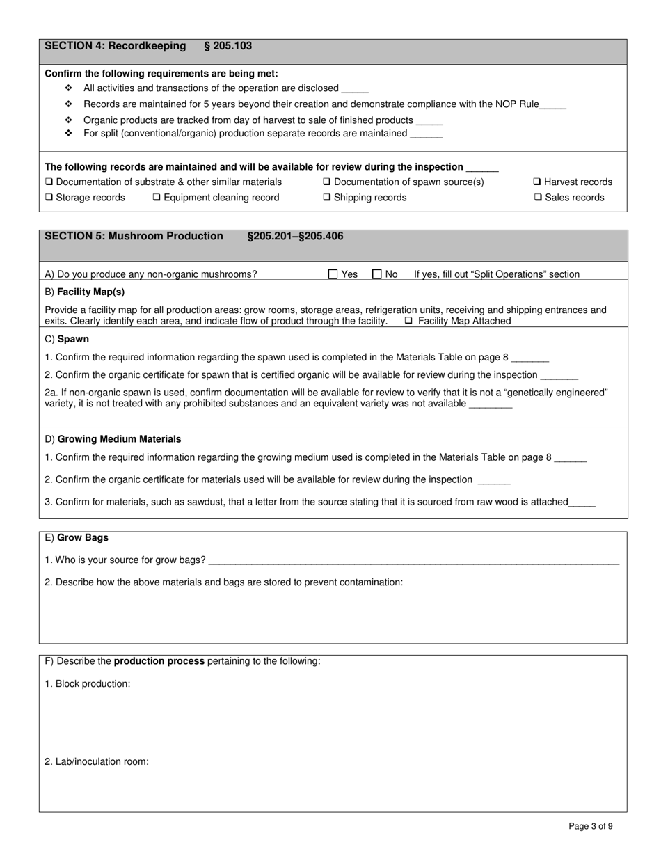 Organic System Plan for Mushroom Production - New Hampshire, Page 3